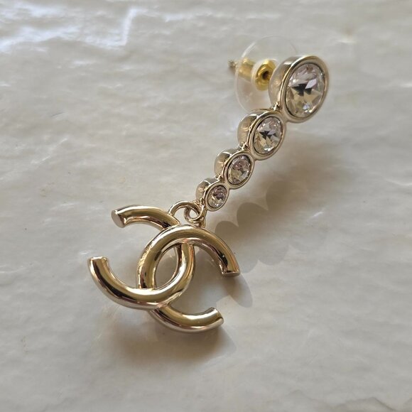 Chanel Crystal CC Logo Drop Earrings - Picture 2 of 3